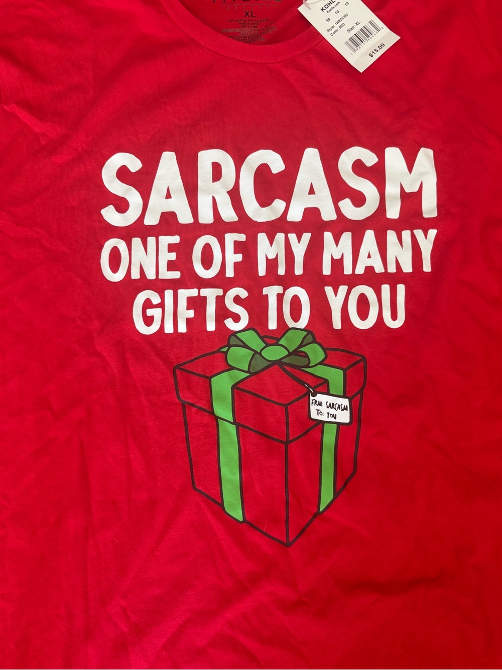 ❗️5/$25❗️ Sarcasm Graphic Tee - Red with Green Gift Print